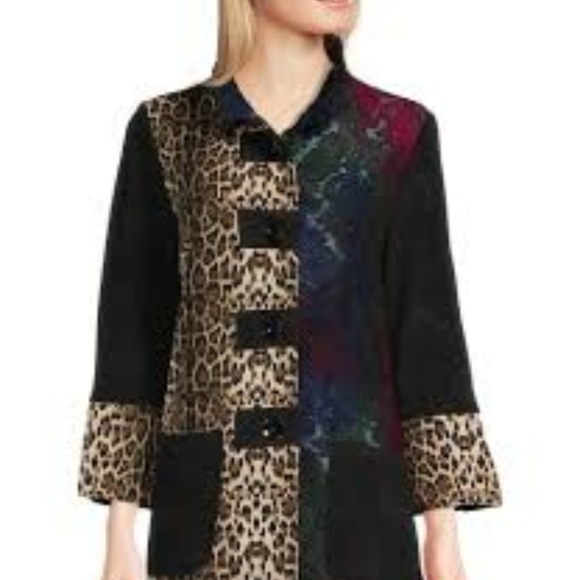 Calessa Plus Size Burnout Animal Patchwork Print Long Sleeve Patch Pocke… - Picture 3 of 8